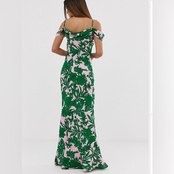 EUC Club L Tropical Print Bardot Cowl Neck Maxi Dress - Picture 3 of 8